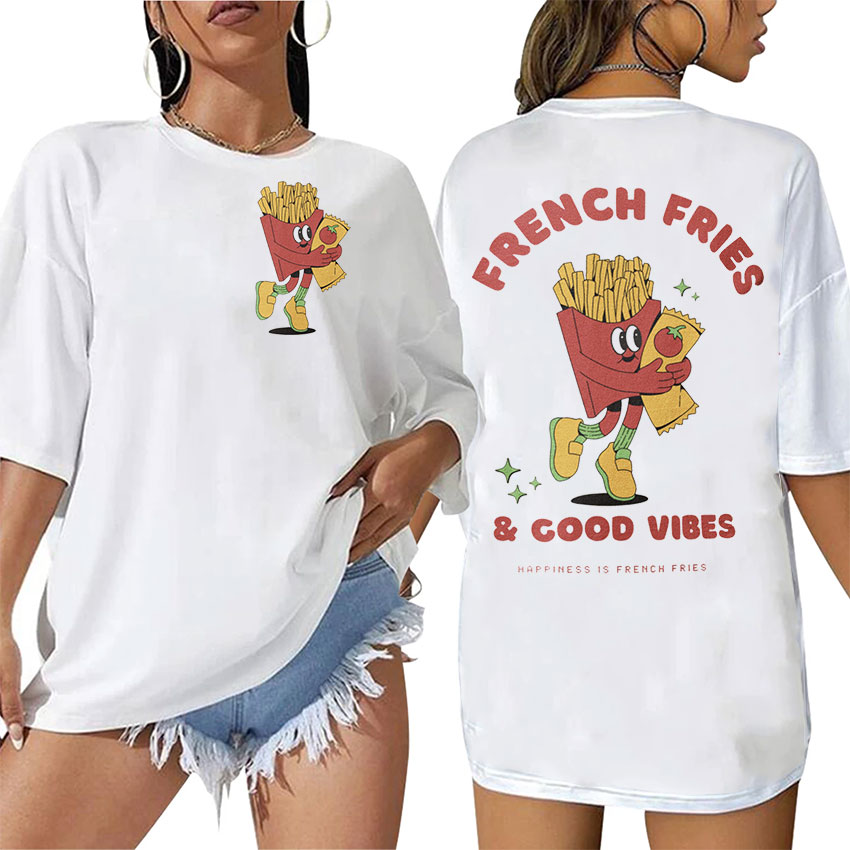 Summer Vibes Clothing Men - تي شيرت ريترو كرتوني بطبعة البطاطس