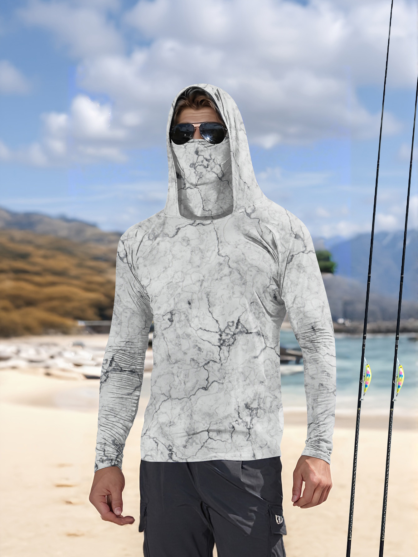 Summer Uv Clothing - قميص صيد رجالي بغطاء للرأس بأكمام