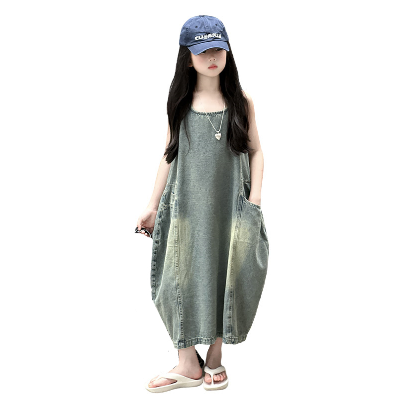 Summer Clothing For Girls - فستان كلاسيكي أزرق للأطفال البنات عالي