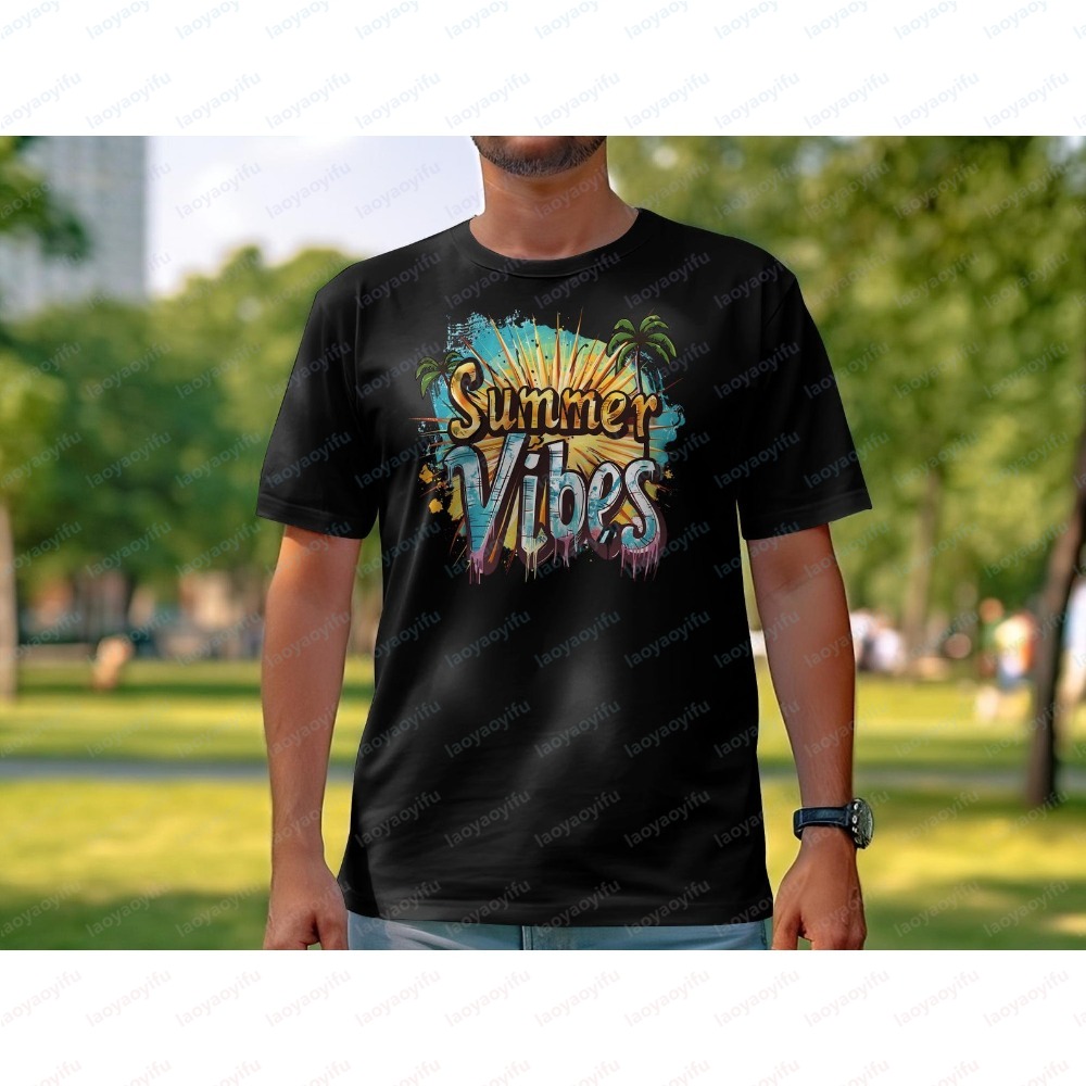 تي شيرت صيفي للجنسين بطباعة أش - مراجعة Summer Vibes Clothing Men وسعره